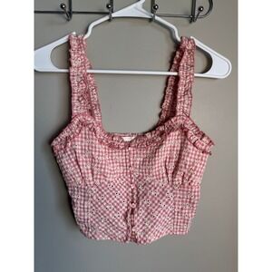 Urban Romantics Womens Pink Gingham Eyelet Crop Top S Cottagecore Coquette Boho